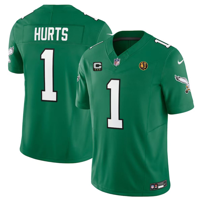 Men's Philadelphia Eagles #1 Jalen Hurts Green 2023 F.U.S.E. Throwback With 3-star C Patch And John Madden Patch Vapor Limited Football Stitched Jersey